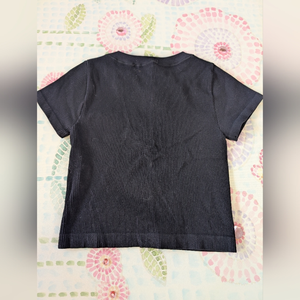 Crop Top Black Ribbed Lace-Up Short Sleeve Top Forever 21 Sz M NWT - Picture 2 of 4